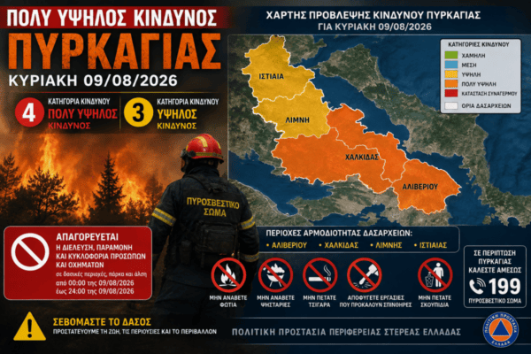 «Κόκκινο-καμπανάκι»-στην-Εύβοια-–-Πολύ-υψηλός-κίνδυνος-πυρκαγιάς-και-απαγορεύσεις-την-Κυριακή-9/8